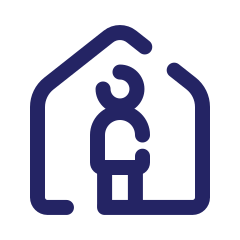 Cartoon house with person inside