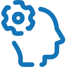Cartoon head with cog
