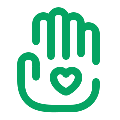 Cartoon hand with love heart in the middle